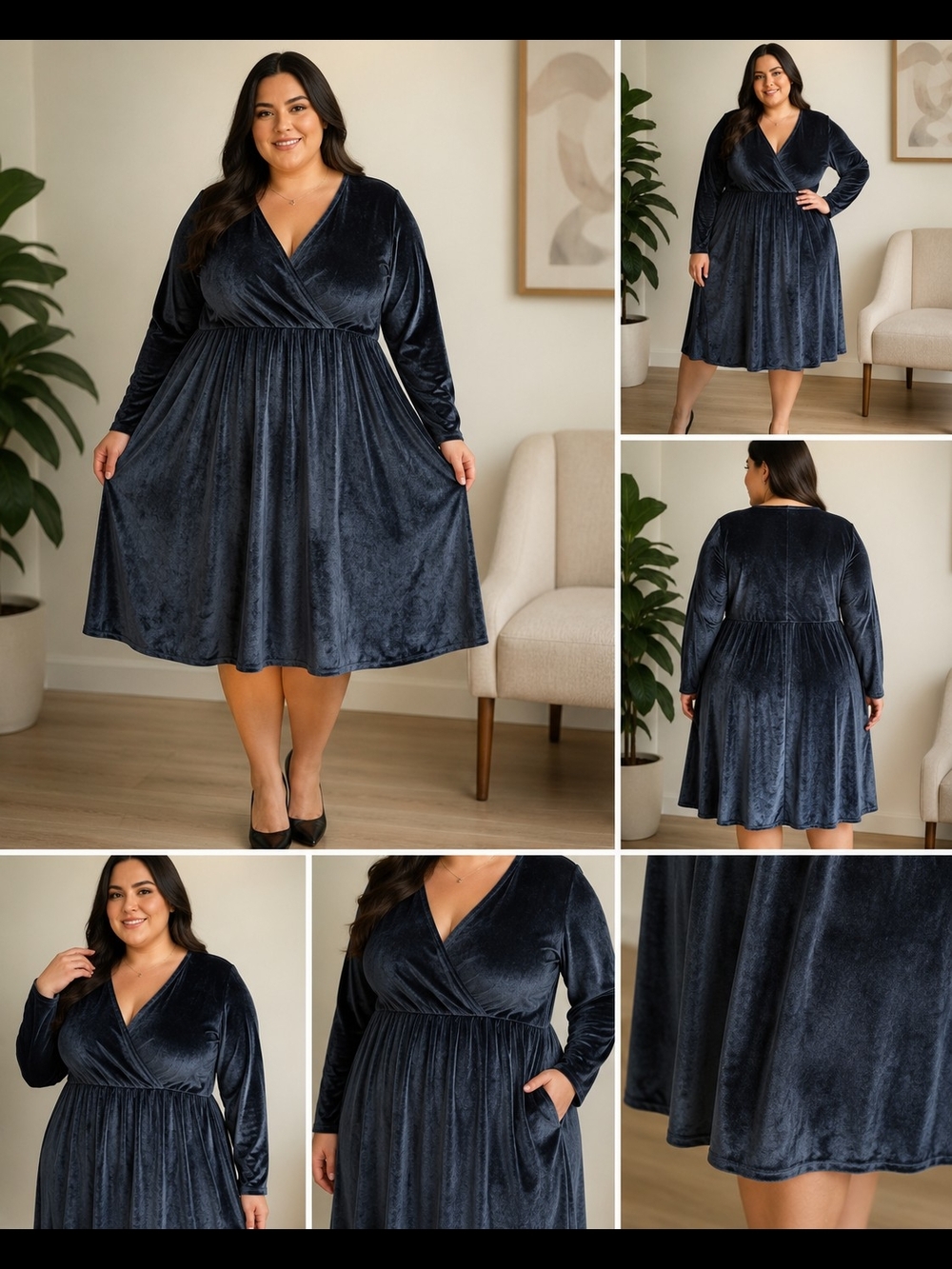 George Navy Velvet Wrap Midi Dress 2X, 3X, 4X